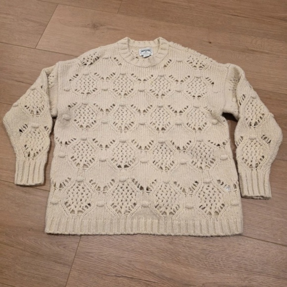 American Eagle Sweater Size Small Cream Wool‎ Blend Bauble Knit Oversized Boho